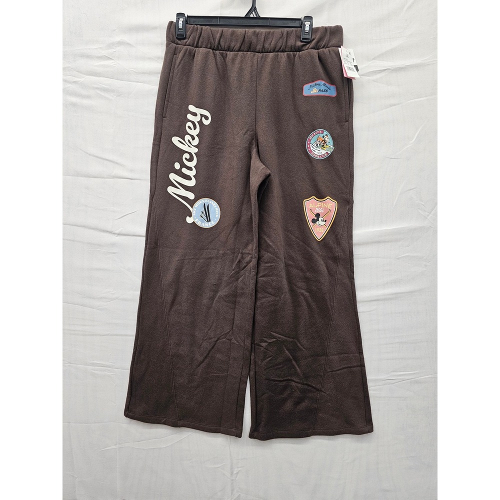 Disney‎ Mickey Mouse Brown Wide Leg Ski Patch Sweatpants XL B004534001 NEW